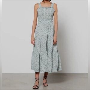 Sea New York Blue Floral Apron Ida Cotton Midi-Dress Backless Medium